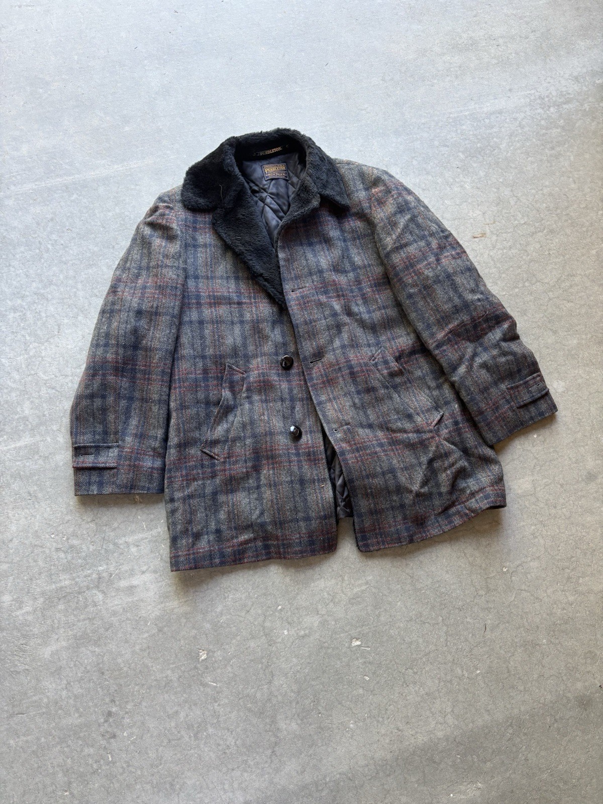 Vintage PENDLETON Men 100% Virgin Wool Lined Long Overcoat Large USA