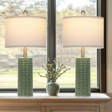 24.5 Green Ceramic Table Lamps Set of 2, Farmhouse Table Lamps for Living Roo...