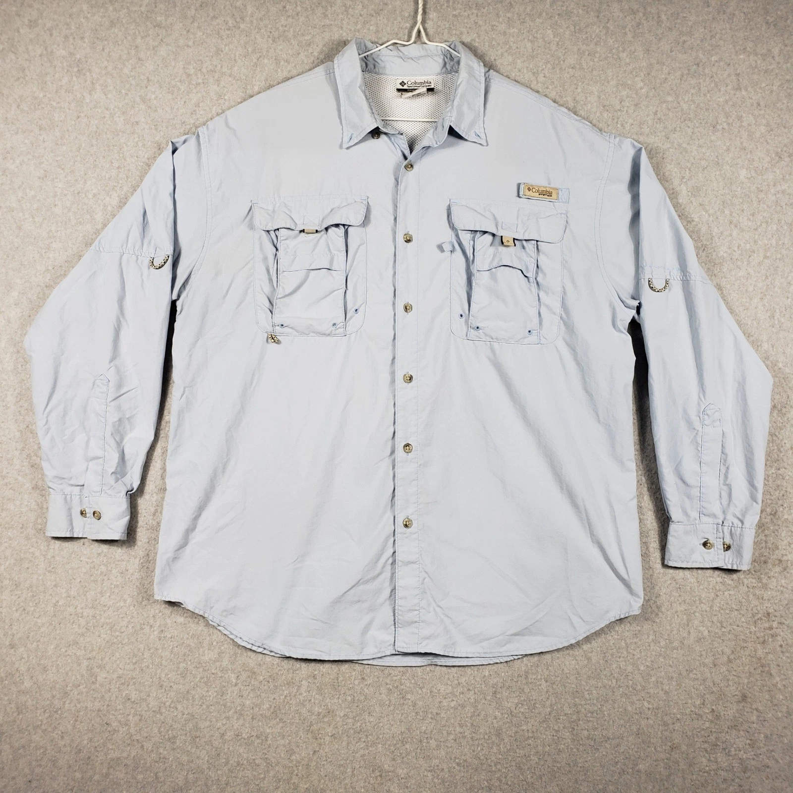 Columbia PFG Bahama II Shirt Mens L Blue Fishing Vented Long Sleeve Hiking