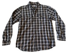 Carhartt Plaid Brown Tan Long Sleeve Button Up Shirt Men Medium