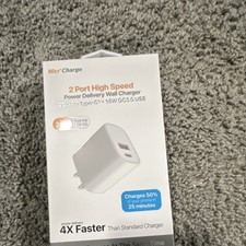 MaxCharge 2 Port Fast Charge Wall Charger 18W USB-C USB White