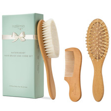 Wooden Baby Hair Brush  Comb Set - Pack of 3, Oval - Natural Goat Hair Bristles