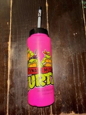 Vintage Ninja Turtles Water Bottle Pink w Straw TMNT 1988 Betras Plastics 