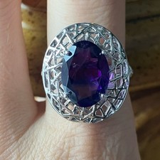 African Amethyst Sterling Silver Cocktail Ring Size 8