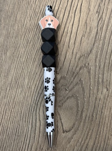 Handmade Dog Paw Print Beaded Pen Beagle Puppy Black White Ink Pen - 第 2/2 張圖片