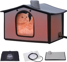 Heated Cat House, Large 20''X17''X16'' Cat Shelter Heated Outdoor Cat House Wate