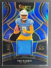 2025 Panini Select Tre Harris Draft Selections Memorabilia Blue Prizm MEM RC