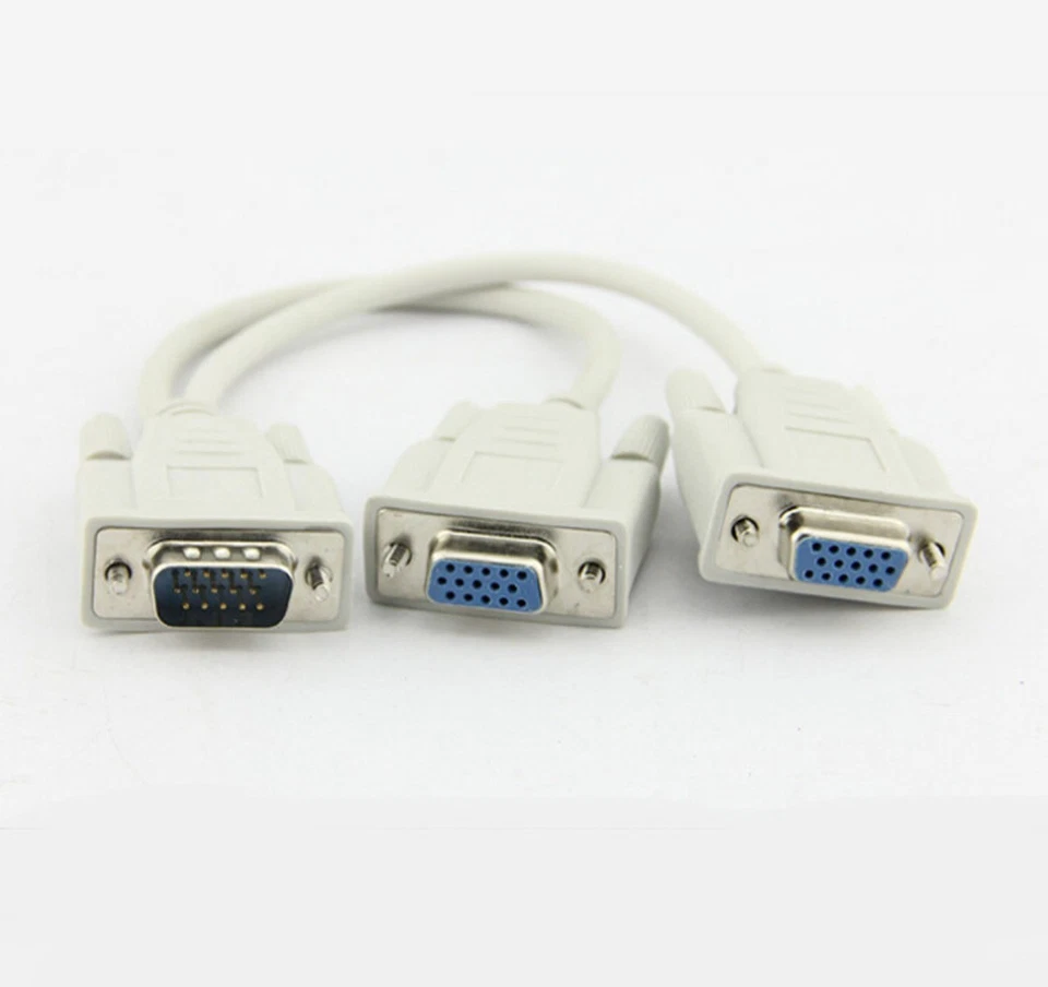 VGA 15 Pin PC SVGA Male To 2 Dual Double Female Monitor Y Adapter Splitter Cable - Image 2 of 3