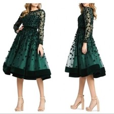 Mac Duggal Floral Appliqué Tea Cocktail Dress Green 3D Size 14 Style 67007
