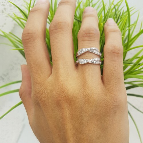 0.40Ct White Round  Stone Solitaire Ring Enhancer In Solid 925 Sterling Silver - Picture 3 of 5