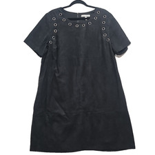 WD.NY Black Faux Suede Knee Length Shift Dress NWT Size 1X Career Event Festival