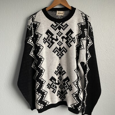 Campus Black White Pullover Knit Sweater Mens XL Duck Design
