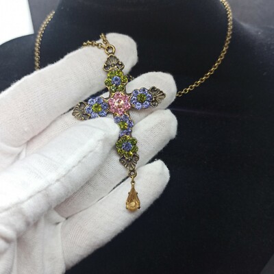 Michael Negrin クロス ネックレス Michal Negrin Cross Necklace Purple Flower Pendant & Swarovski