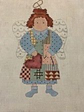 Handpainted Needlepoint Canvas 18CT PATCHWORK XMAS ANGEL XMAS ORNAMENT