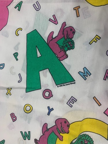 Vintage Barney the Dinosaur Flat Bed Sheet Twin 90s top sheet CRAFT FABRIC Y2K - 第 2/4 張圖片