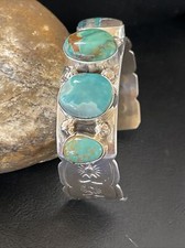 Mens Navajo Sterling Silver Blue Turquoise Cuff Bracelet 5 Stones 01886