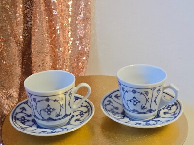 2 Kaffeetassen mit Untertassen   Jäger Eisenberg Porzellan   Indisch Blau