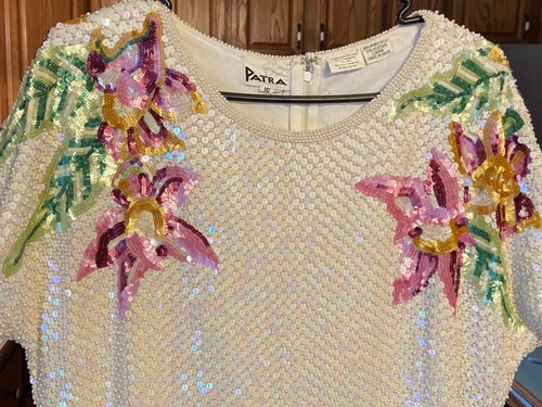 Vintage Patra Woman's Elegant Shirt 100% Silk Fully Pearled & Sequin-India 1979 - Picture 7 of 12
