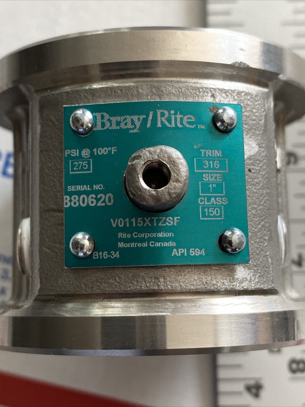Bray Rite 1” 150# V0115XTZSF Stainless Steel Wafer Combination Check ...