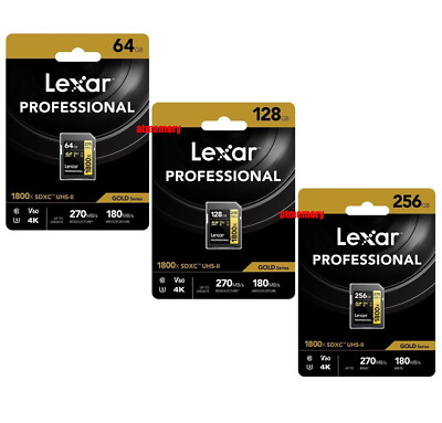 Lexar Professional 64GB 128GB 256GB 512GB SDXC 1800x UHS-II V60 SD Memory Card