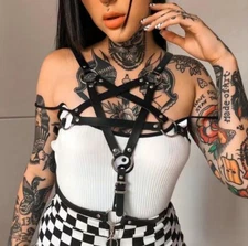 Caged Bra Harness Belt Cross Hollow Out in Leather