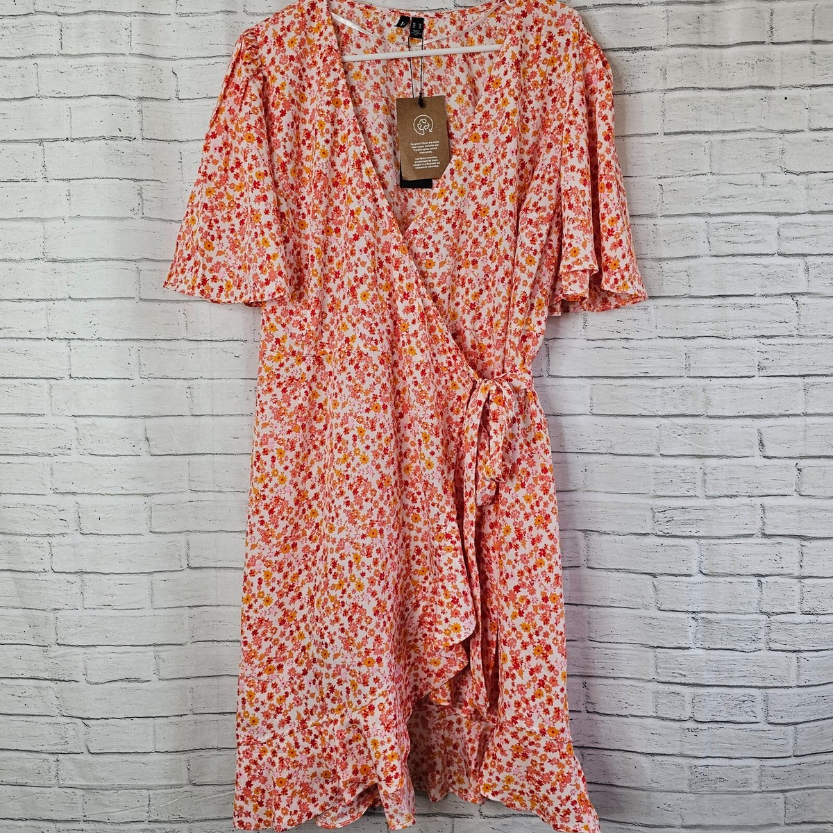Vero Moda Curve Emma Wrap Dress UK 18 Floral Henna Orange Plus Size Flowy  Short | eBay UK