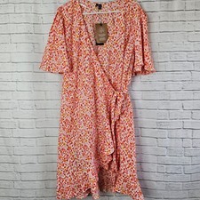 Vero Moda Curve Emma Wrap Dress UK 18 Floral Henna Orange Plus Size Flowy Short