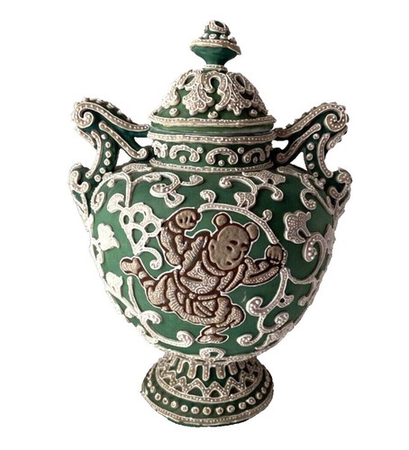 Japanese Ceramic Oribe Ware Teacup Yunomi Vtg Green Yellow Pottery