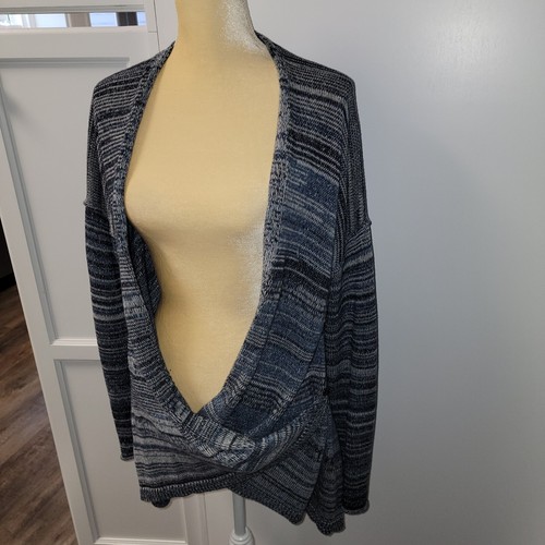 Eddie Bauer Cardigan Wrap Sweater Heathered Blue Knit Womens Size Large Coastal - Picture 8 of 11