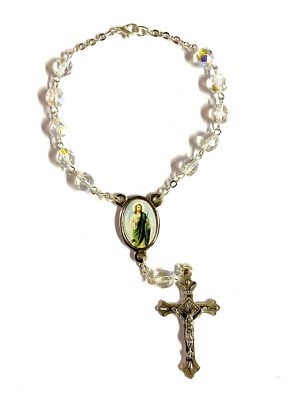 St Jude Auto Rosary Glass Beads One Decade Crucifix Italy Rosario San Judas 