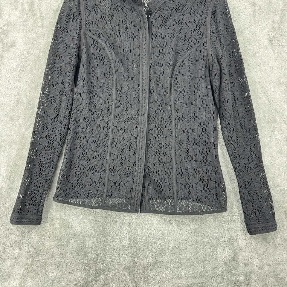 Blusa Tahari Pequeña Encaje Transparente A Presión Bruja Capricho Gótico Bruja Informal Negra Foto 4 de 4