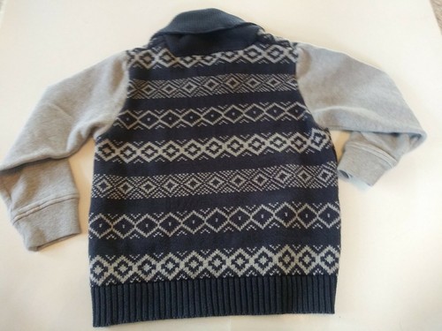 OshKosh B'gosh Boys Sweater Size 6 Navy Blue Gray Printed High Neck Sweater - Picture 7 of 12
