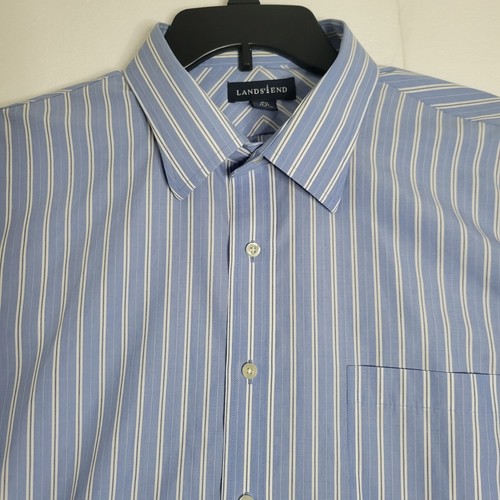 Land's End Blue White Striped Long Sleeve Dress Shirt Mens Size 17.5 32-33 - Picture 2 of 10