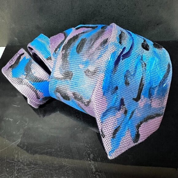 Hermes Purple Blue Tie Mens Necktie Hand painted Abstract Art Neckwear Upcycle thumbnail 6