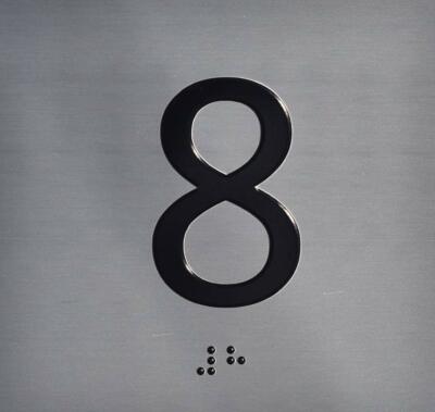 8TH Floor Elevator Jamb Plate Sign with Braille and Raised..-(Silver)-REF24-1027