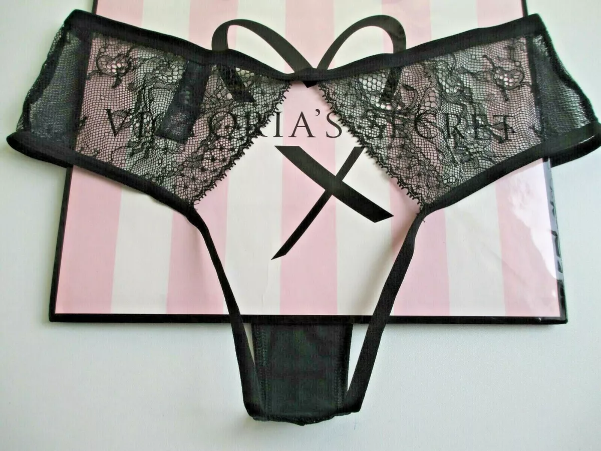 VICTORIA'S SECRET VERY SEXY Black Lace Mesh Cheeky Panty S M L Cutout Open  Back