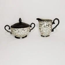 Vintage Johann Haviland Bavaria Germany Sugar Bowl Creamer Set Platinum
