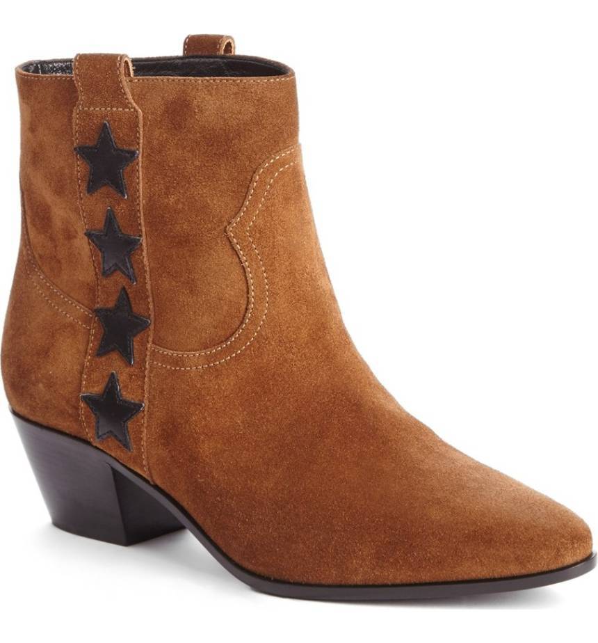 NIB SAINT LAURENT Rock Star Bootie Brown Suede Low Heel Boot EUR 36