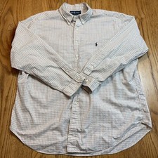 Ralph Lauren Mens Button Down Shirt 18 34-35 Classic Fit Beige White Check Plaid
