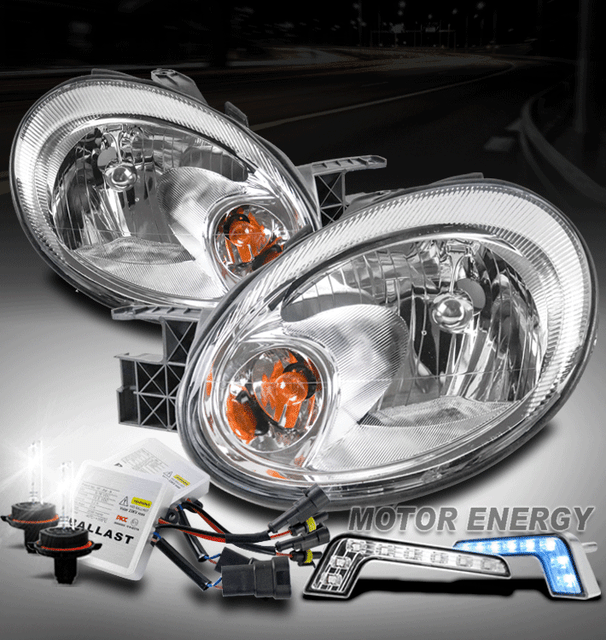 FOR 03 04 05 DODGE NEON CHROME HEADLIGHTS HEADLAMPS W/BLUE LED DRL SIGNAL+6K HID eBay