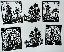 HAUNTED HALLOWEEN NIGHT GHOST HOUSE cardstock paper die cut embellishments