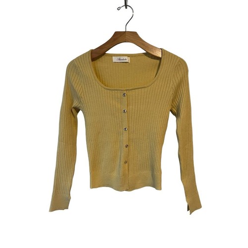 Alicedudu Button Up Sweater Women's Size Medium Yellow Ribbed Top Long Sleeve