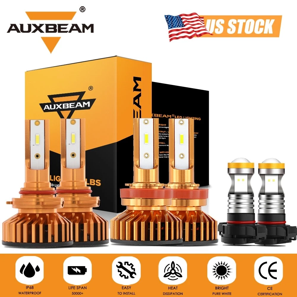 AUXBEAM 6000K LED Headlight Fog Bulbs For Chevy Silverado 1500 2500 HD 2007-2015