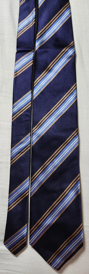 Corbata Para Hombre Enzo Bella Azul Dorado Rayas 100% Seda Hecha en Italia Extra Larga Foto 3 de 4