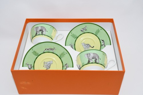 Hermes Africa Tea Cup and Saucer 2 set Green porcelain coffee animal 0205 - Picture 13 of 13