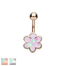 Opal Glitter Flower Surgical Steel CZ Navel Belly Button Ring