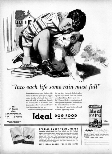 1940 Ideal Dog Food Vintage Print Ad Scottish Terrier Young Boy School Days
