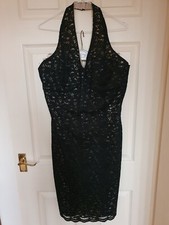 Party lace dress 16 black fully lined halterneck NEW
