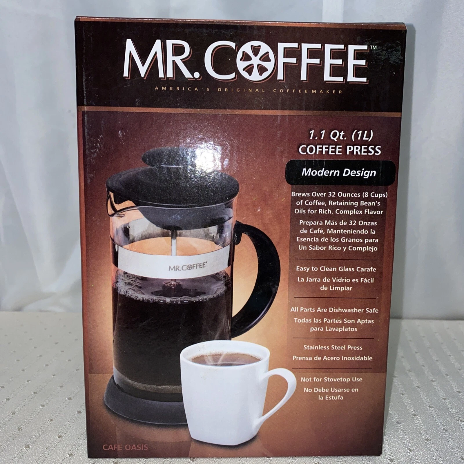 Mr. Coffee 32 Oz. French Press Coffee Press 1.1 Quarts For 4 Cups (D4) NIB