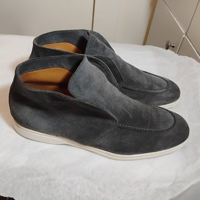 Pini Parma Suede Ankle Luxury Loafer Mens Shoes Gray 43.5 made In Italy